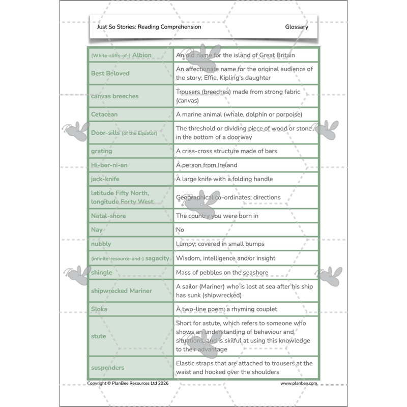 PlanBee Just So Stories KS2 | Reading Comprehension Year 4