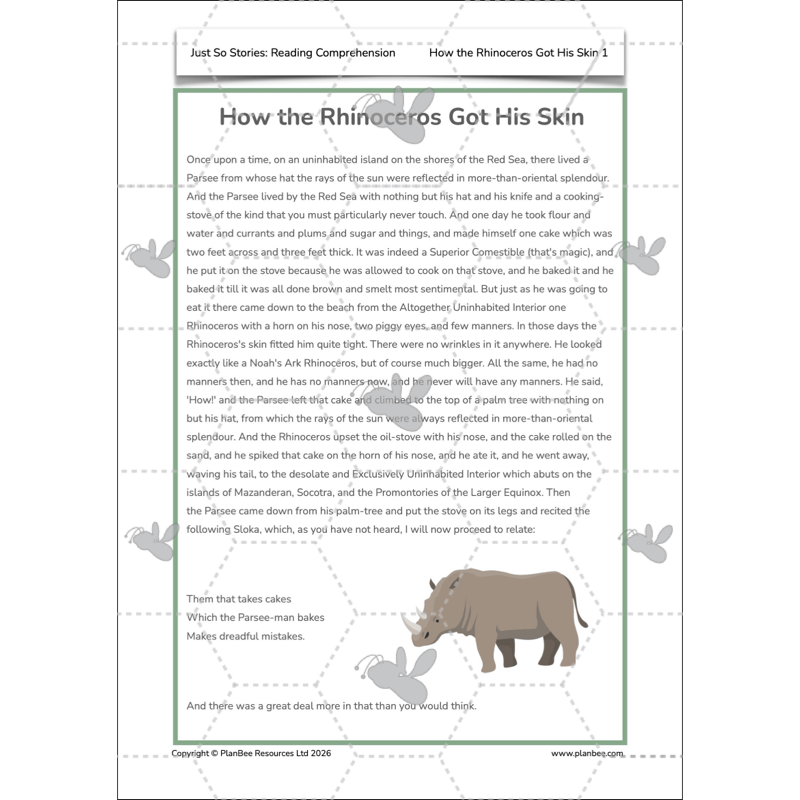 PlanBee Just So Stories KS2 | Reading Comprehension Year 4
