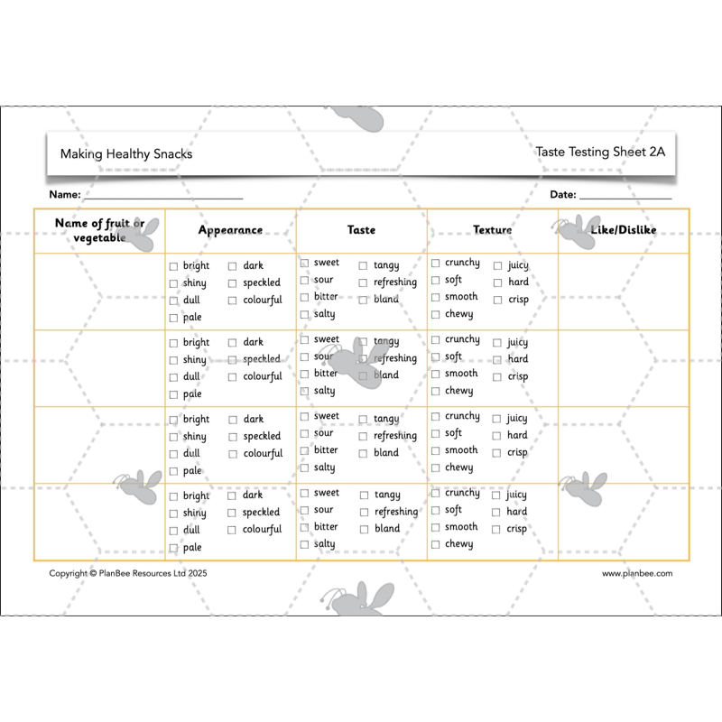 PlanBee Making Healthy Snacks | KS1 DT Lesson Pack