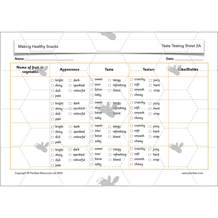 PlanBee Making Healthy Snacks | KS1 DT Lesson Pack