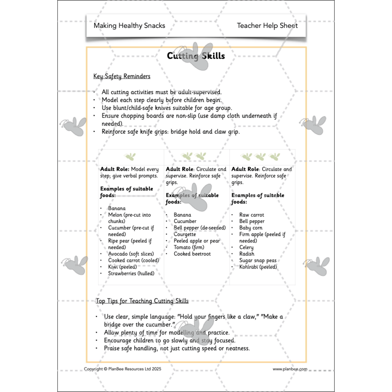 PlanBee Making Healthy Snacks | KS1 DT Lesson Pack