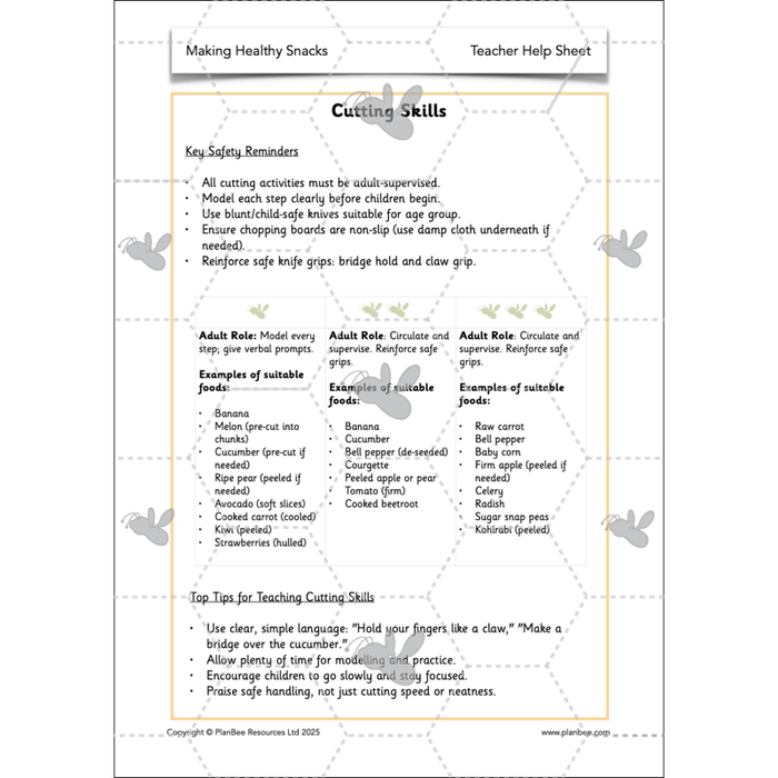 PlanBee Making Healthy Snacks | KS1 DT Lesson Pack
