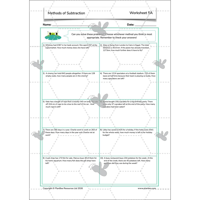 PlanBee Methods of Subtraction Year 4 Maths Lessons by PlanBee