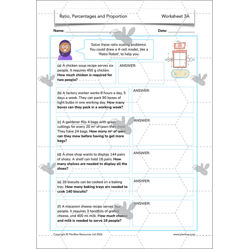 PlanBee Ratio, Percentages and Proportion: Year 6 Maths