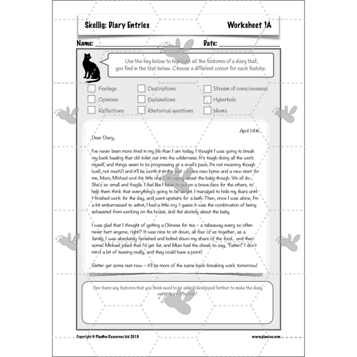 PlanBee Skellig Diary Entries KS2 | Year 6 English Lesson Pack