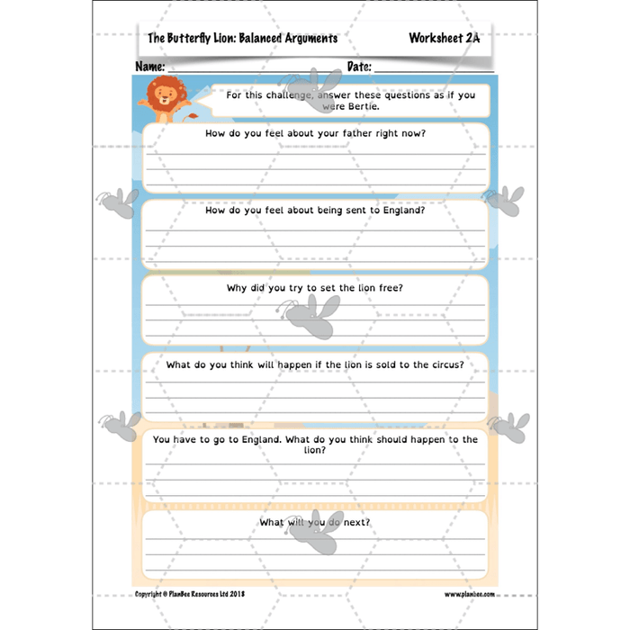 PlanBee The Butterfly Lion: Balanced Arguments KS2 Lesson Pack