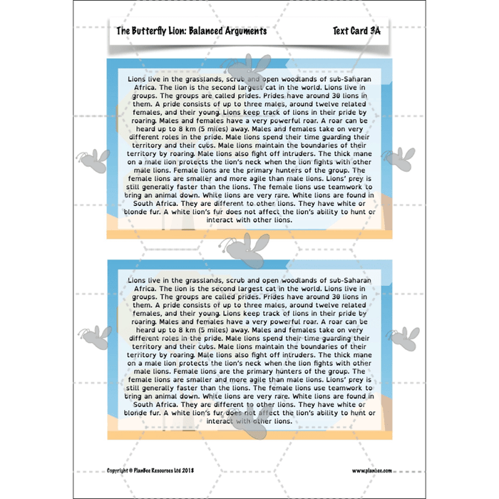 PlanBee The Butterfly Lion: Balanced Arguments KS2 Lesson Pack