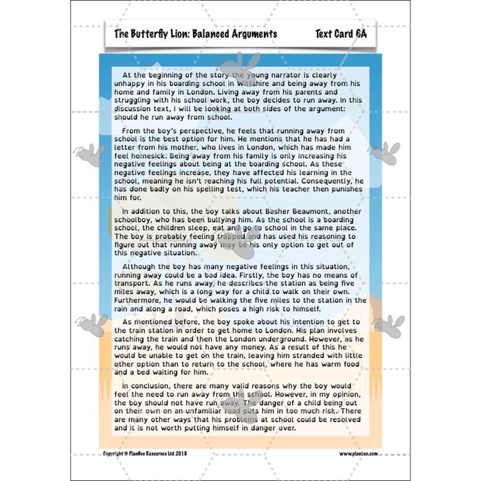 The Butterfly Lion: Balanced Arguments