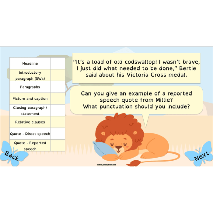 PlanBee The Butterfly Lion: Newspaper Reports KS2 English Pack