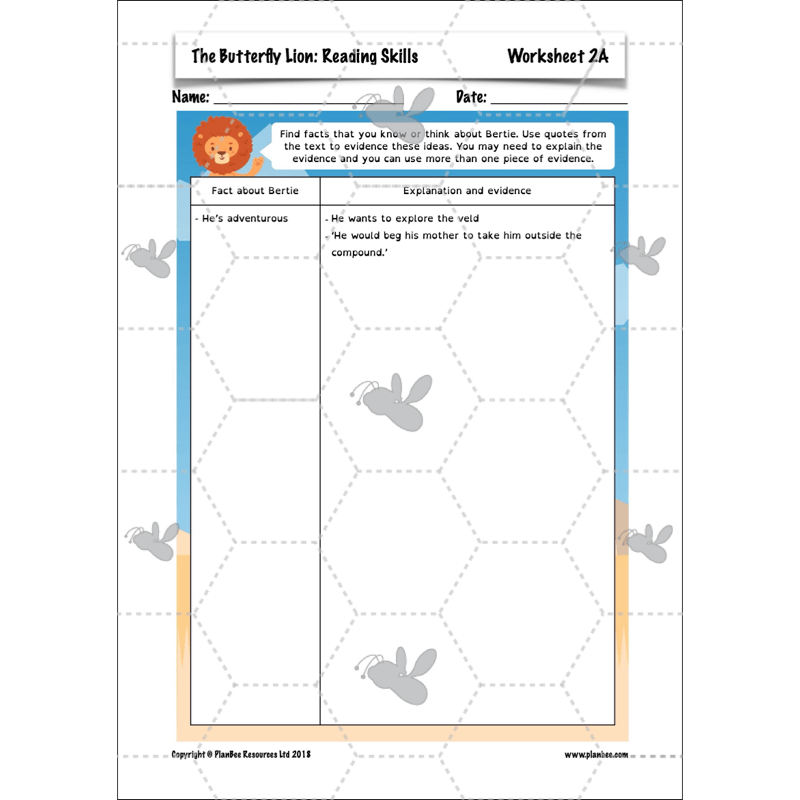 PlanBee FREE Mini-scheme | The Butterfly Lion Reading Skills KS2