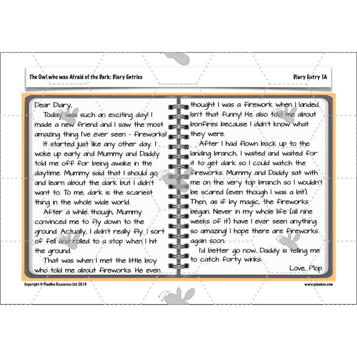 PlanBee FREE | The Owl who was Afraid of the Dark | Diaries KS2