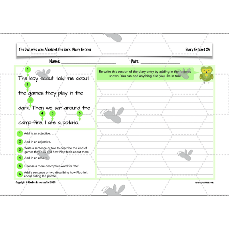 PlanBee FREE | The Owl who was Afraid of the Dark | Diaries KS2