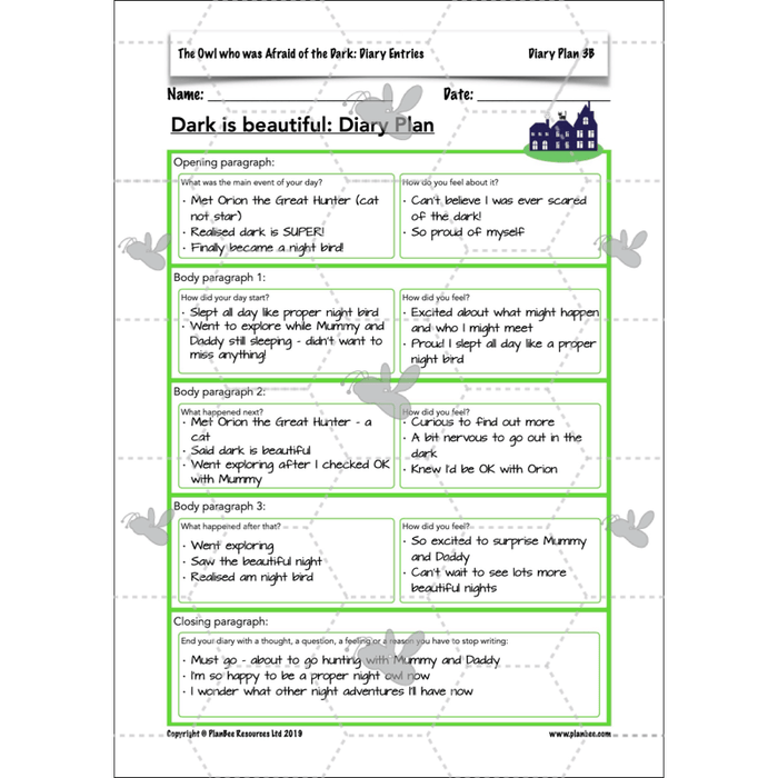 PlanBee FREE | The Owl who was Afraid of the Dark | Diaries KS2