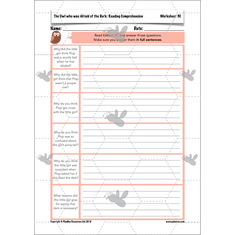 PlanBee The Owl who was Afraid of the Dark | KS2 Comprehension