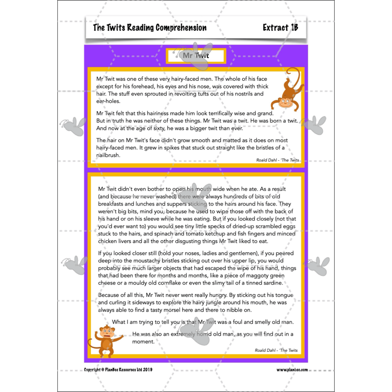 PlanBee The Twits Reading Comprehension KS2 | Year 4 English Pack