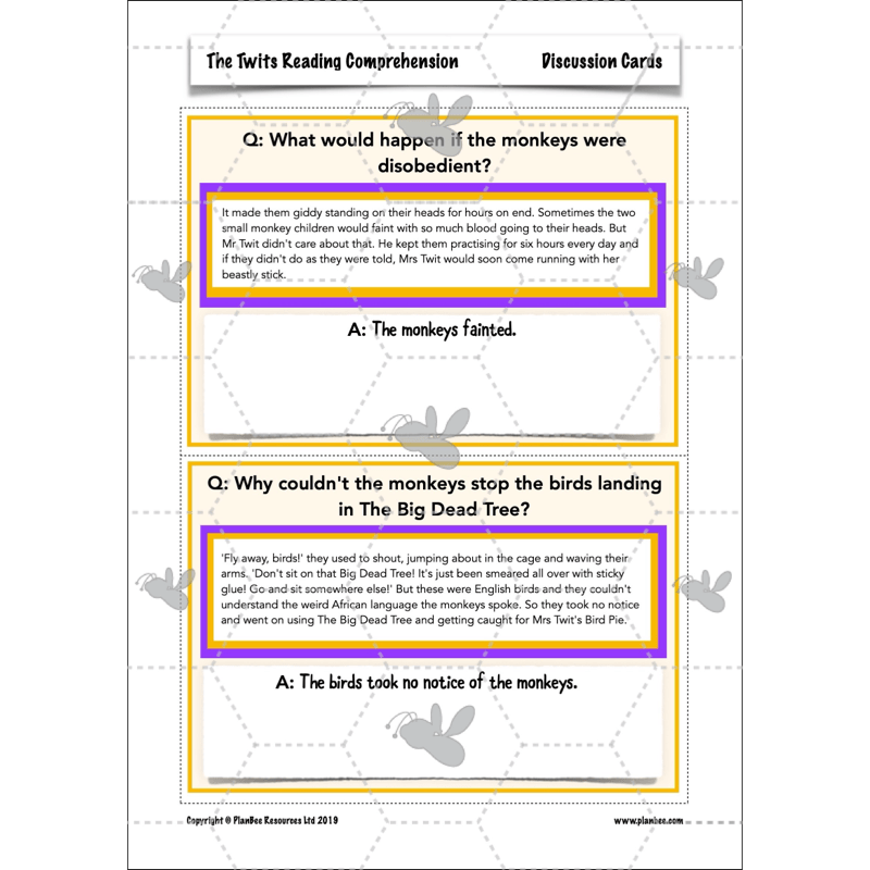 PlanBee The Twits Reading Comprehension KS2 | Year 4 English Pack
