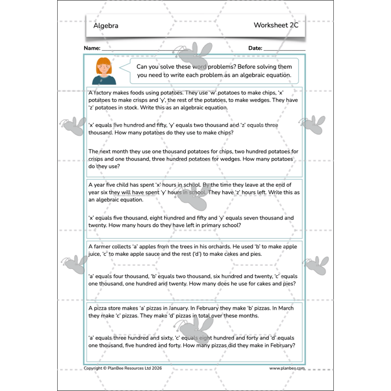PlanBee Algebra: simple algebra lesson planning for Year 6