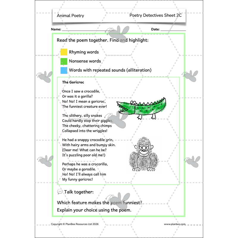 PlanBee Animal Poetry KS1 English Lesson Pack