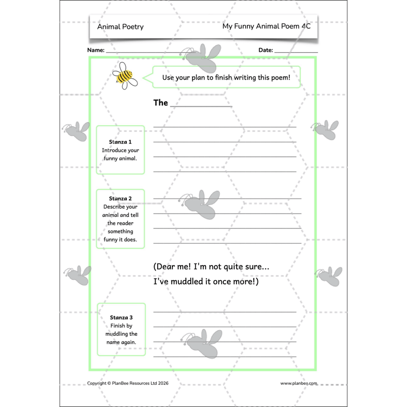 PlanBee Animal Poetry KS1 English Lesson Pack
