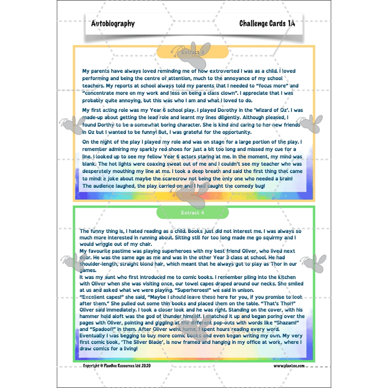 PlanBee Autobiography KS2 English Planning and Resources