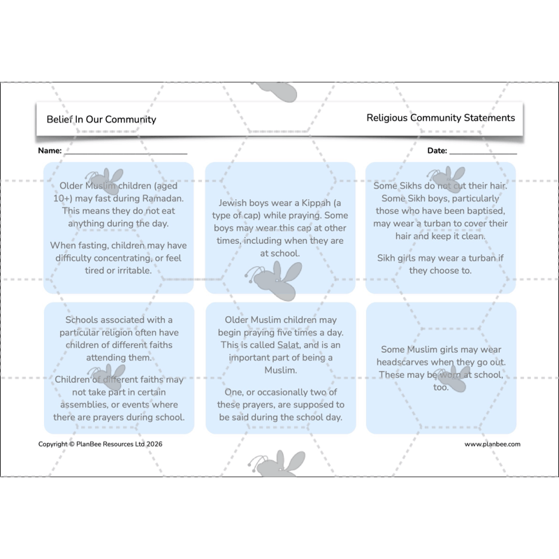 PlanBee Belief In Our Community: Complete set of KS2 RE lessons