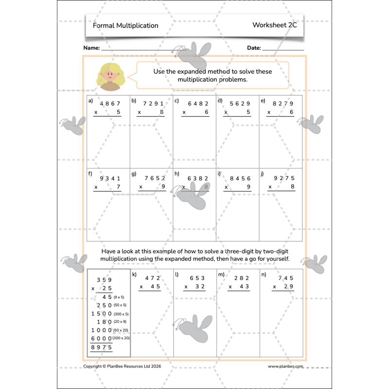 PlanBee Formal Multiplication Year 5 Maths Lessons by PlanBee