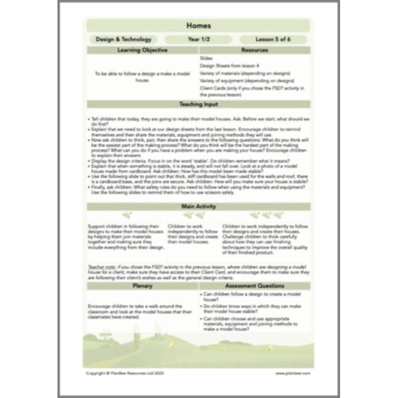 PlanBee Houses and Homes KS1 DT Lesson Pack by PlanBee