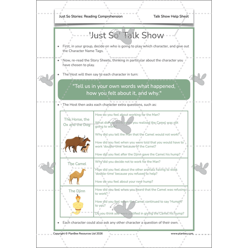 PlanBee Just So Stories KS2 | Reading Comprehension Year 4