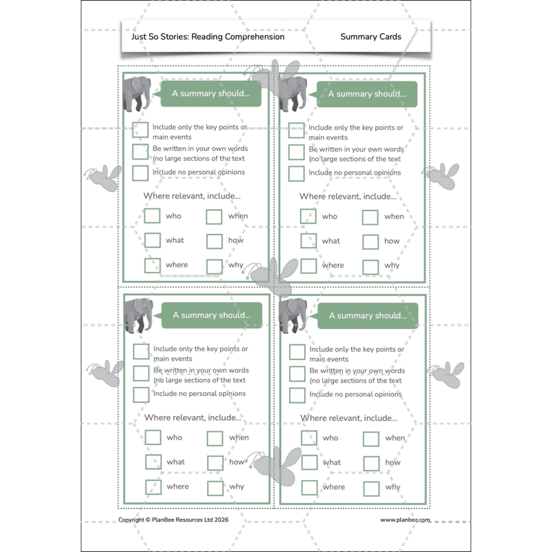 PlanBee Just So Stories KS2 | Reading Comprehension Year 4
