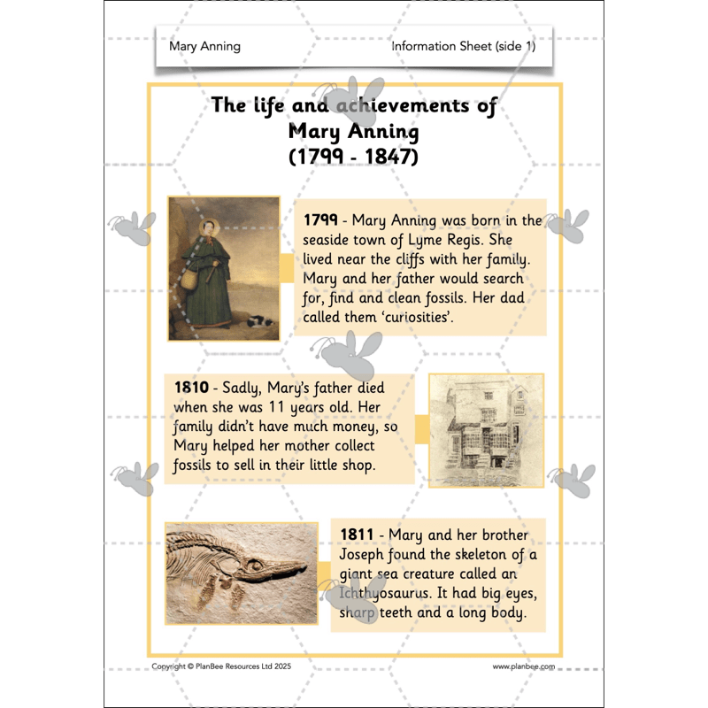 PlanBee Mary Anning KS1 | History Lesson Pack 