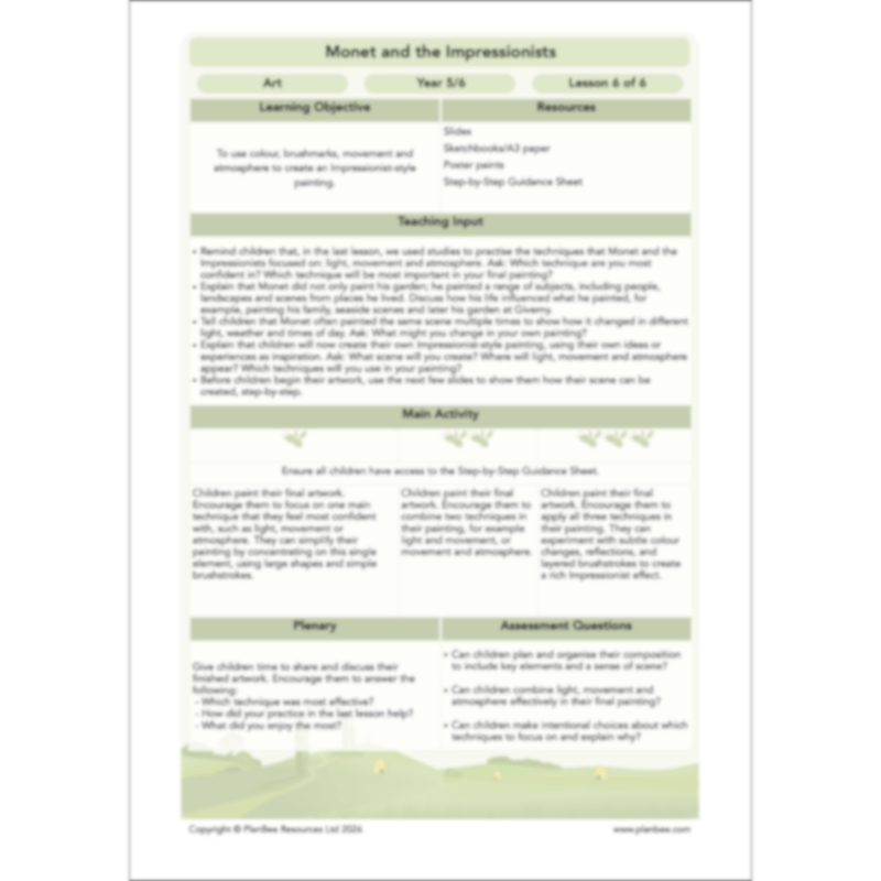 PlanBee Monet and the Impressionists | KS2 Art Lessons