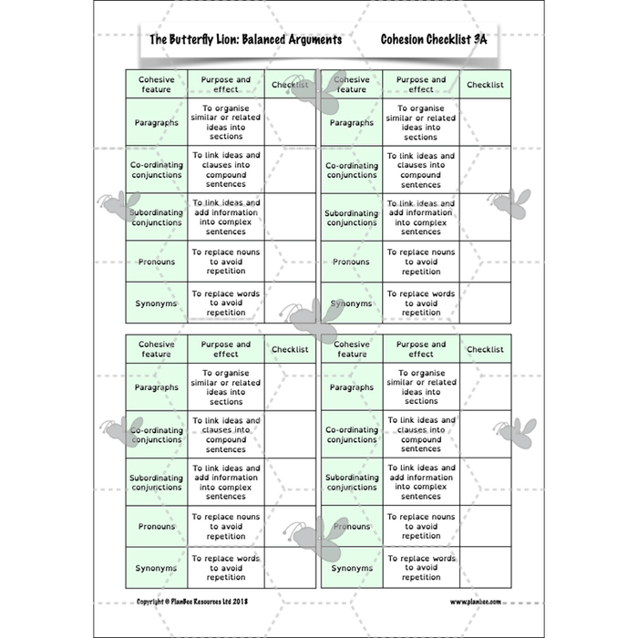 PlanBee The Butterfly Lion: Balanced Arguments KS2 Lesson Pack