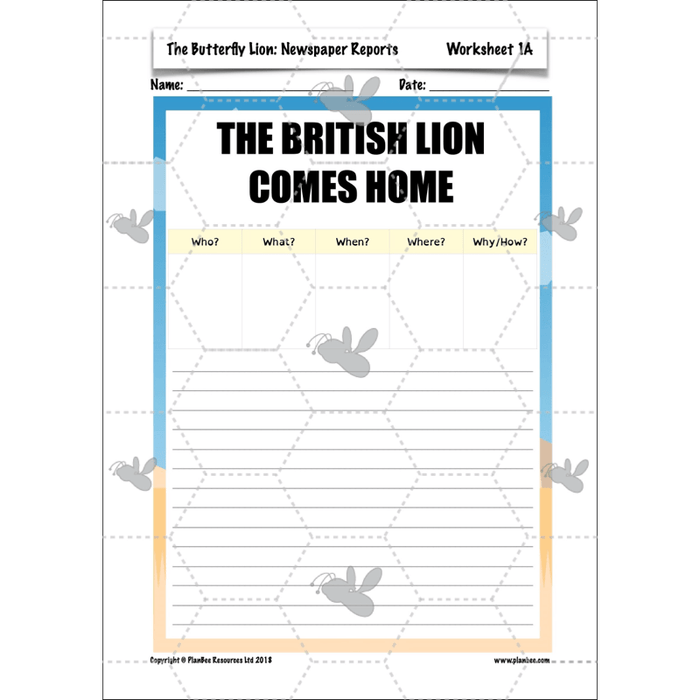 PlanBee The Butterfly Lion: Newspaper Reports KS2 English Pack