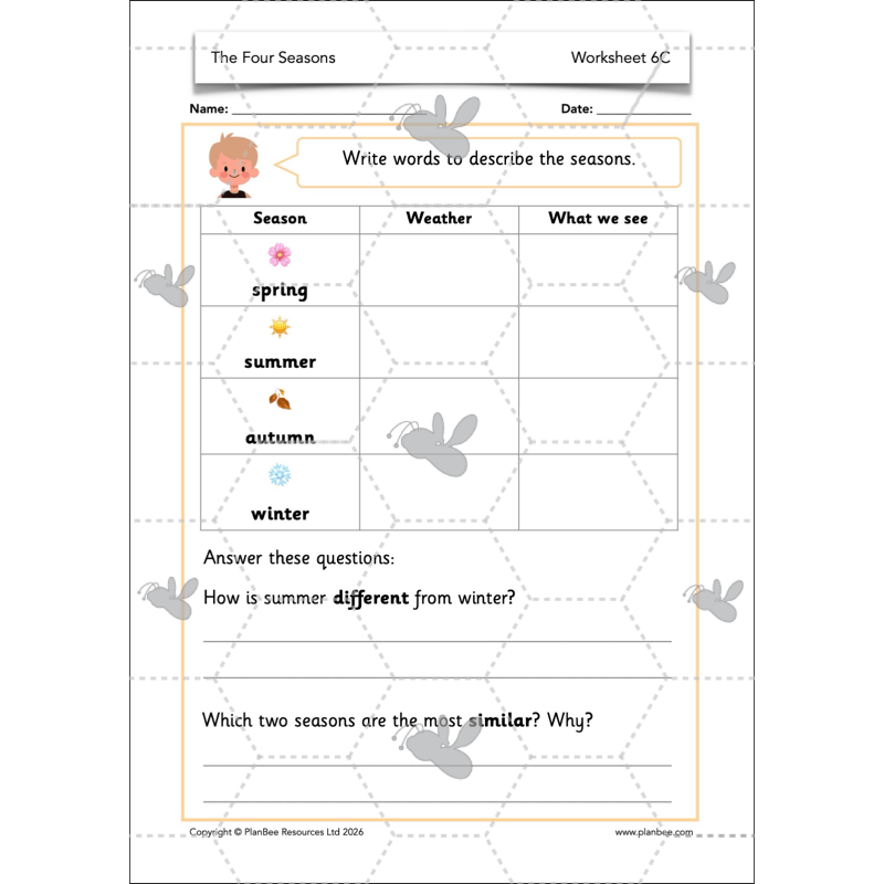 PlanBee The Four Seasons KS1 Geography Lesson Pack