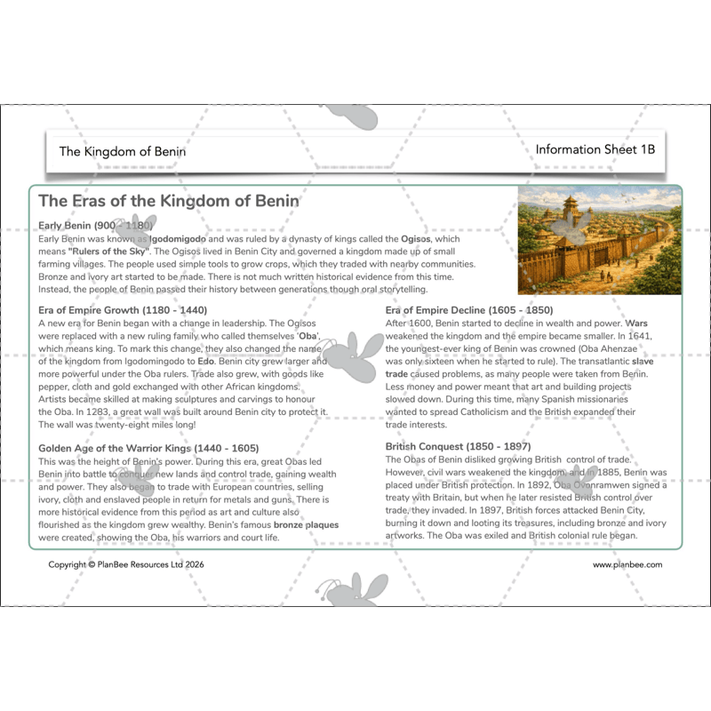 PlanBee The Kingdom of Benin KS2 History Lesson Pack