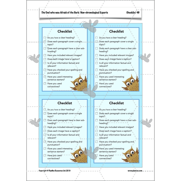 PlanBee The Owl who was Afraid of the Dark | KS2 Non-chronological Reports