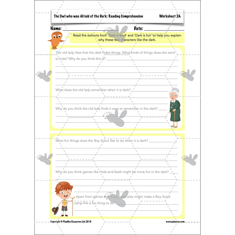 PlanBee The Owl who was Afraid of the Dark | KS2 Comprehension
