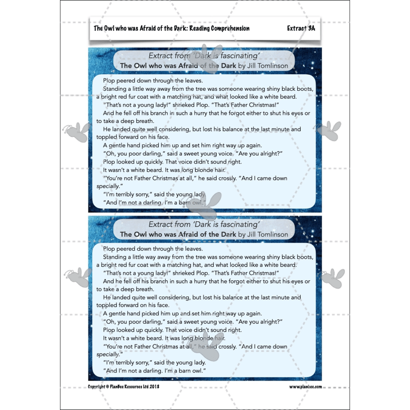 PlanBee The Owl who was Afraid of the Dark | KS2 Comprehension