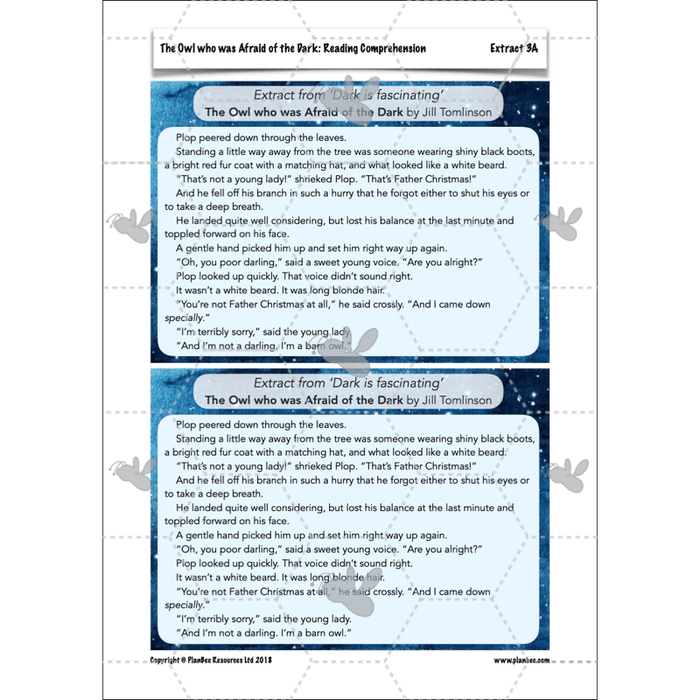 PlanBee The Owl who was Afraid of the Dark | KS2 Comprehension