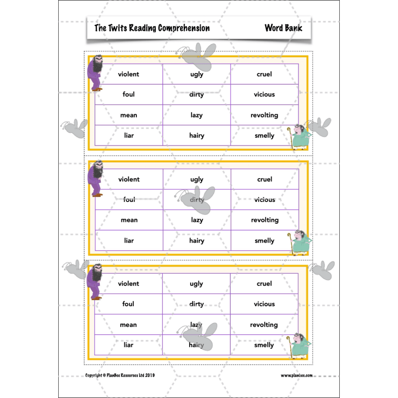 PlanBee The Twits Reading Comprehension KS2 | Year 4 English Pack
