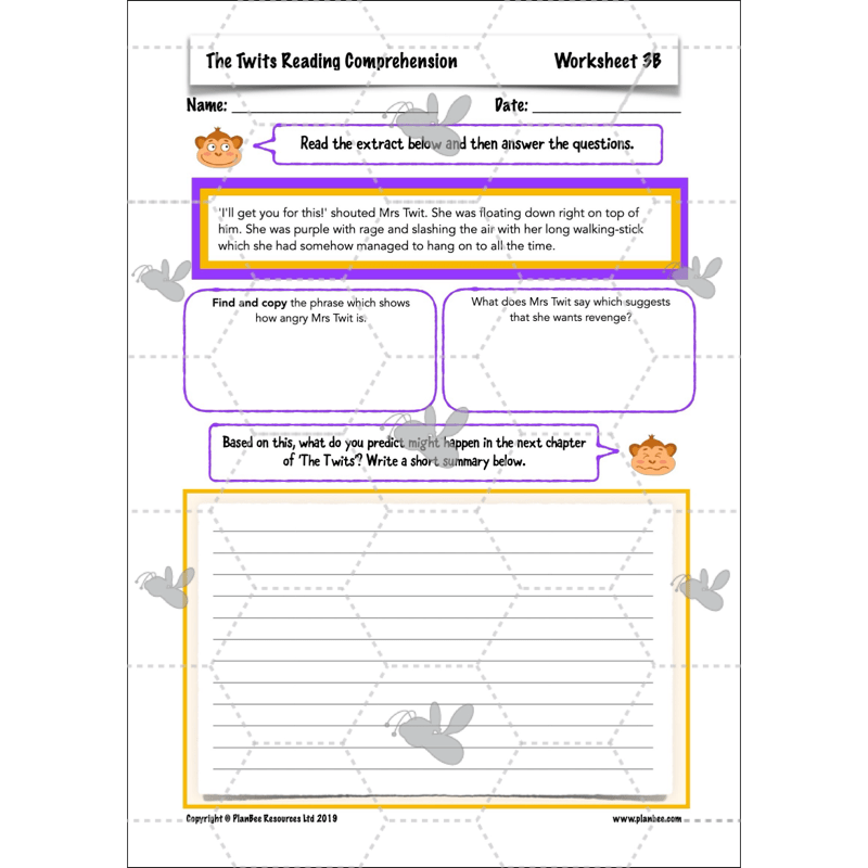 PlanBee The Twits Reading Comprehension KS2 | Year 4 English Pack