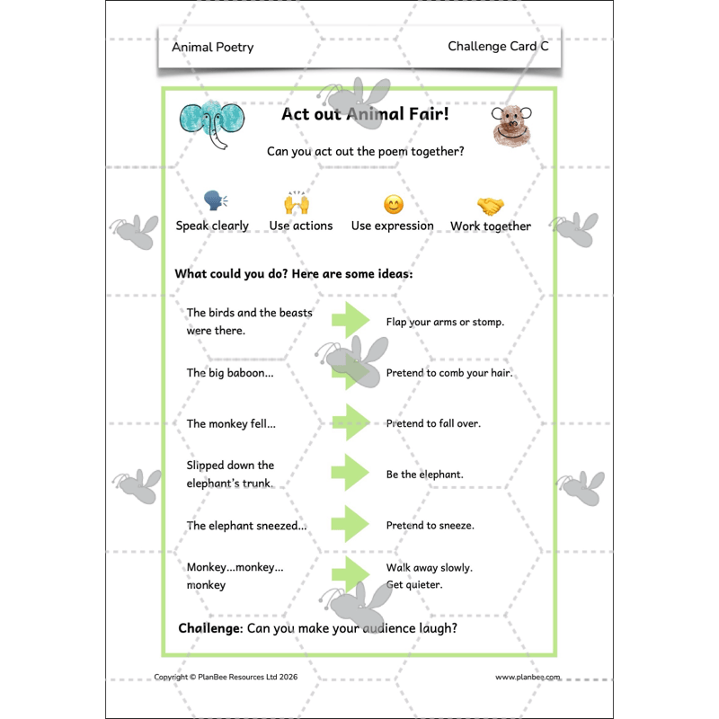 PlanBee Animal Poetry KS1 English Lesson Pack