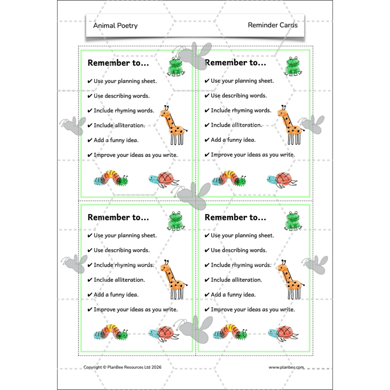 PlanBee Animal Poetry KS1 English Lesson Pack