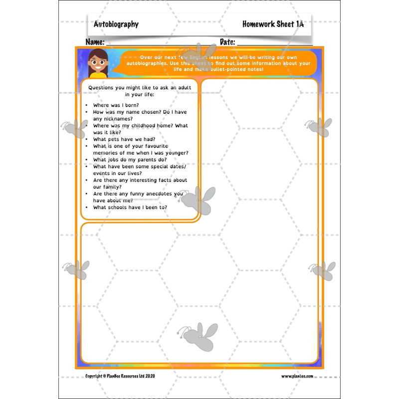 PlanBee Autobiography KS2 English Planning and Resources