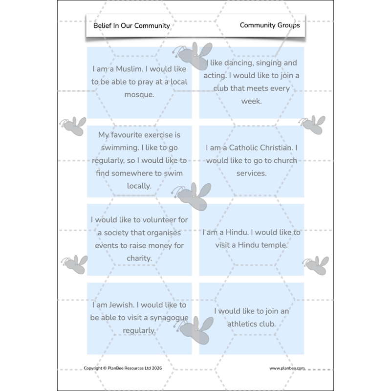 PlanBee Belief In Our Community: Complete set of KS2 RE lessons
