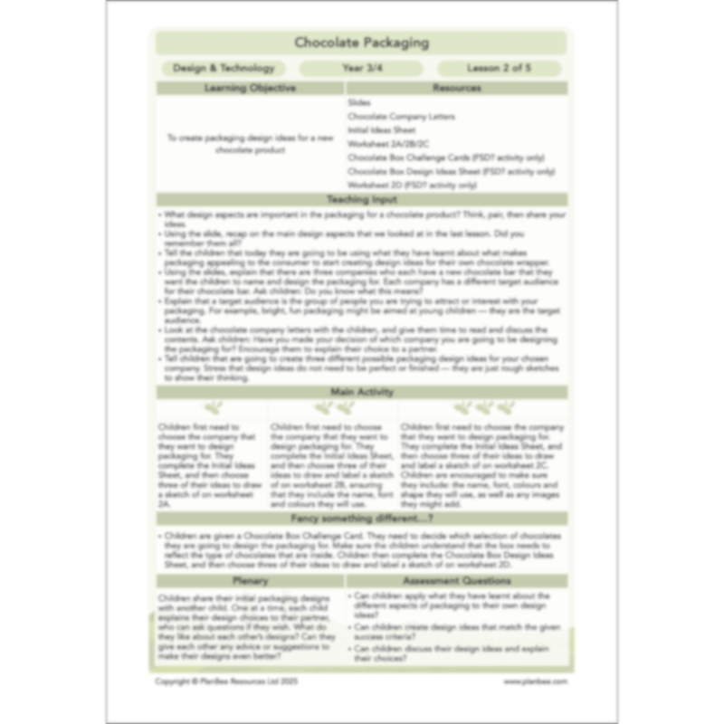 PlanBee Chocolate Packaging | KS2 DT lessons