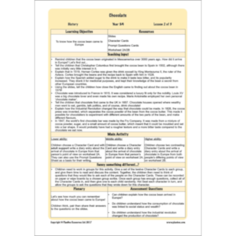 PlanBee Chocolate Topic KS2 Enrichment Lesson Pack