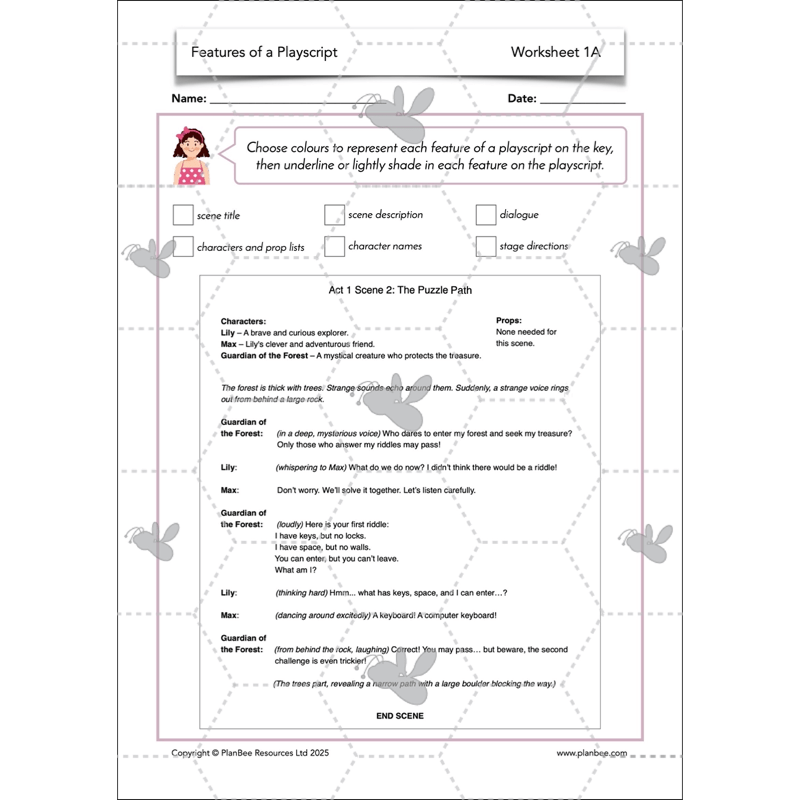 PlanBee Features of a Playscript KS2 | English Lesson Pack