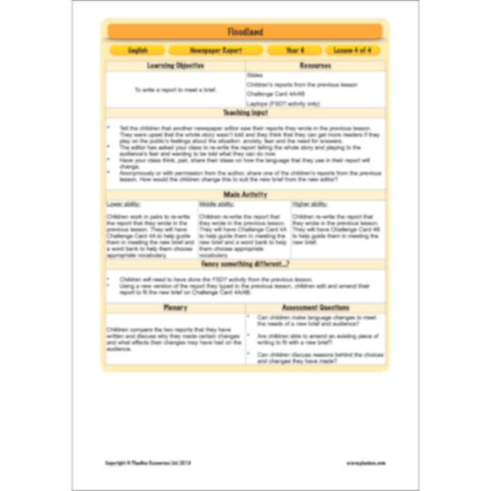 PlanBee Floodland: Newspaper Reports KS2 | Year 6 English Pack
