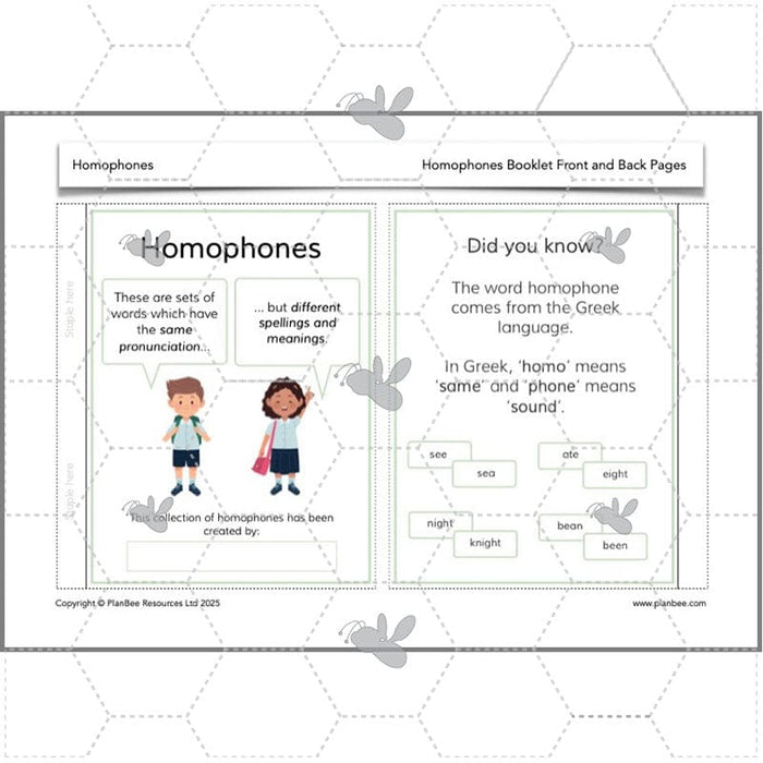 PlanBee Homophones KS2 | Year 3 English Lesson Pack